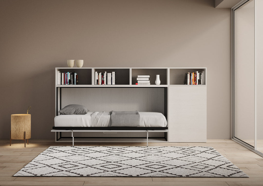 Letto a scomparsa singolo orizzontale Kando con materasso e composizioni disponibili
