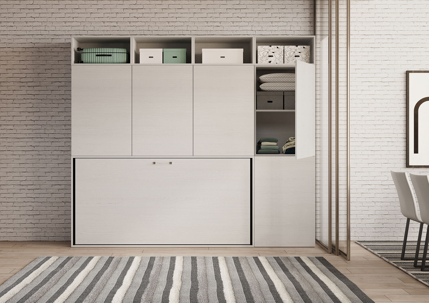 Letto a scomparsa singolo orizzontale Kando con materasso e composizioni disponibili