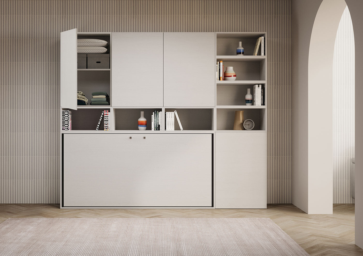 Letto a scomparsa singolo orizzontale Kando con materasso e composizioni disponibili