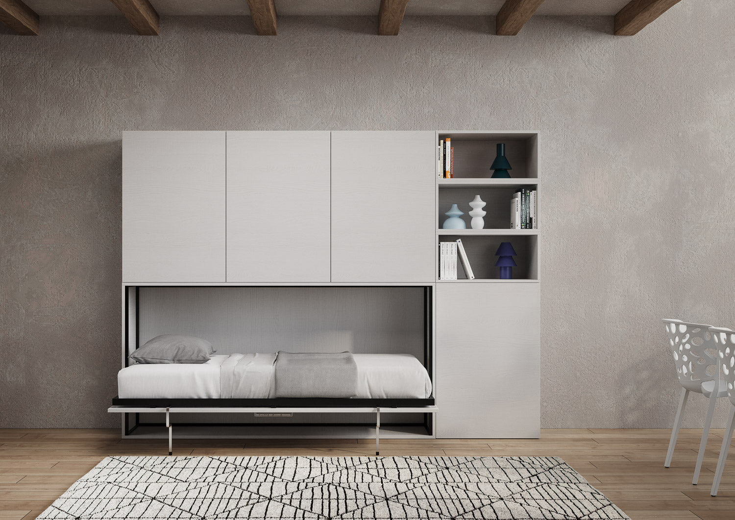 Letto a scomparsa singolo orizzontale Kando con materasso e composizioni disponibili
