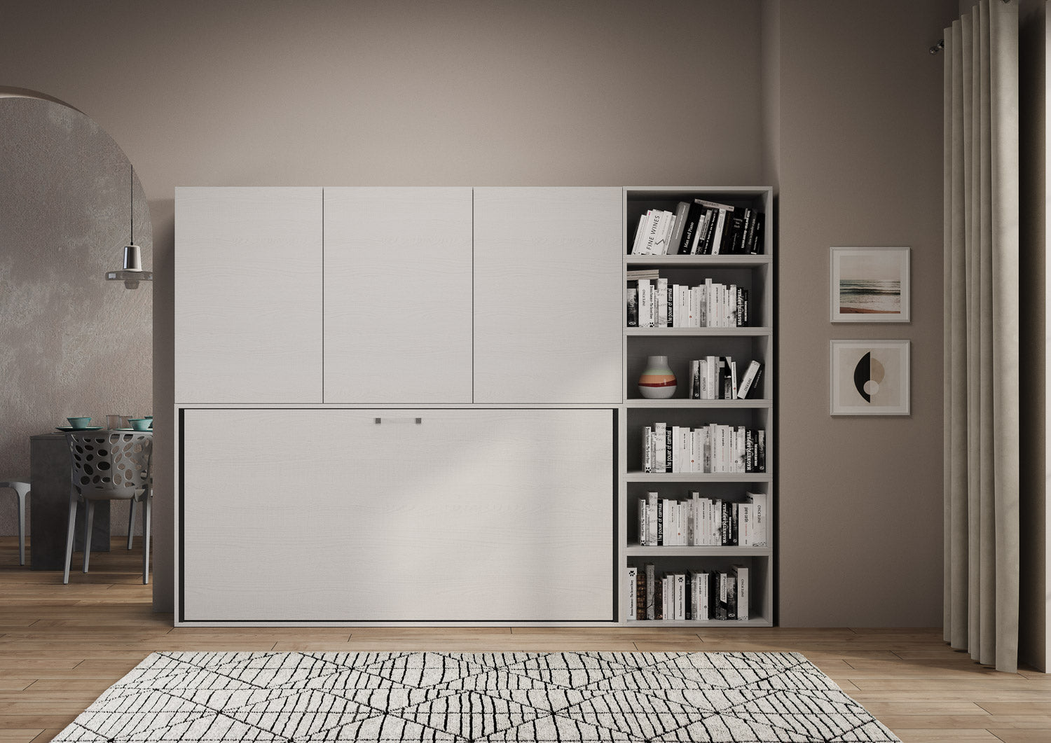 Letto a scomparsa singolo orizzontale Kando con materasso e composizioni disponibili