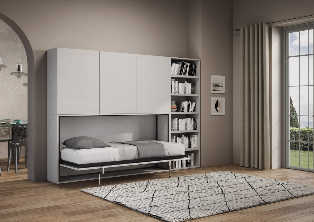 Letto a scomparsa singolo orizzontale Kando con materasso e composizioni disponibili