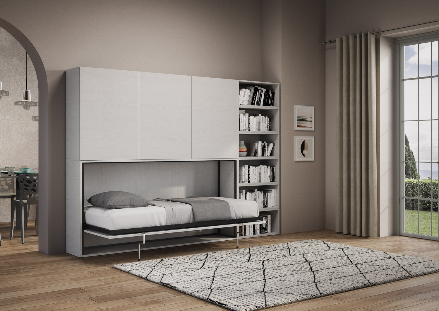 Letto a scomparsa singolo orizzontale Kando con materasso e composizioni disponibili