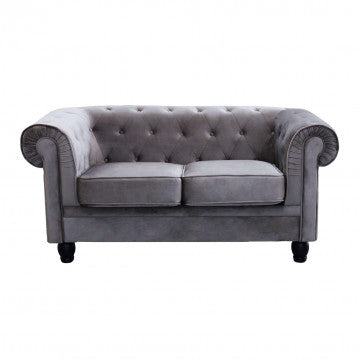 Divano Chesterfield in velluto blu o taupe con lavorazione capitonné