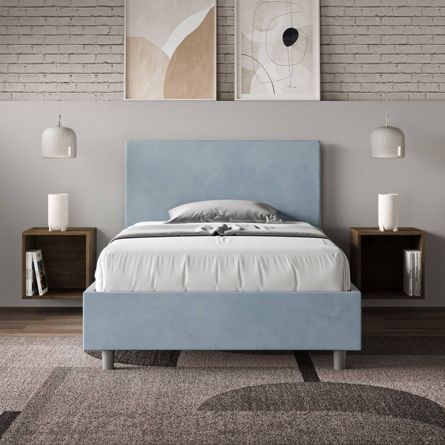 Letto singolo contenitore imbottito 100x190 microfibra Adele