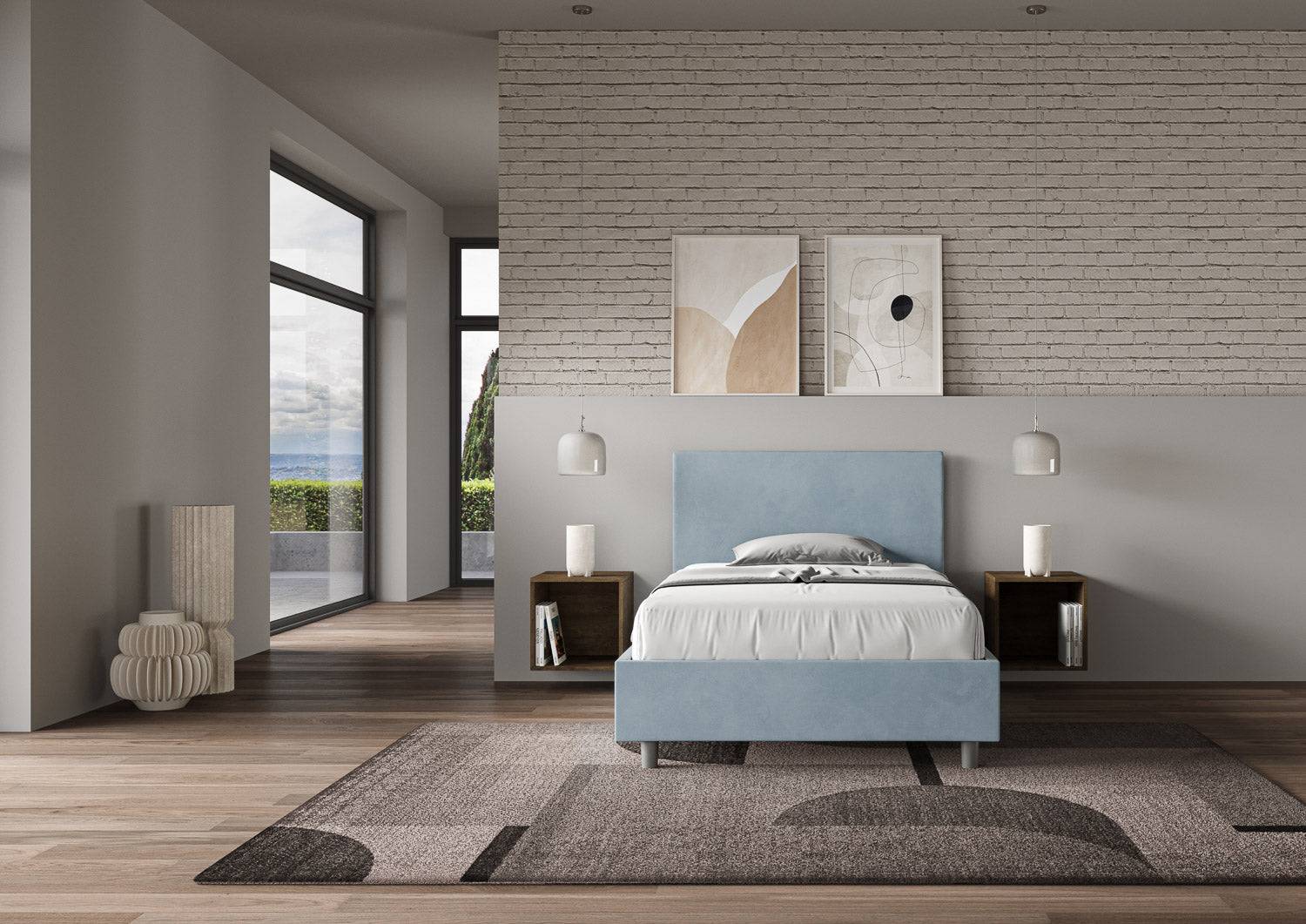 Letto singolo contenitore imbottito 100x190 microfibra Adele