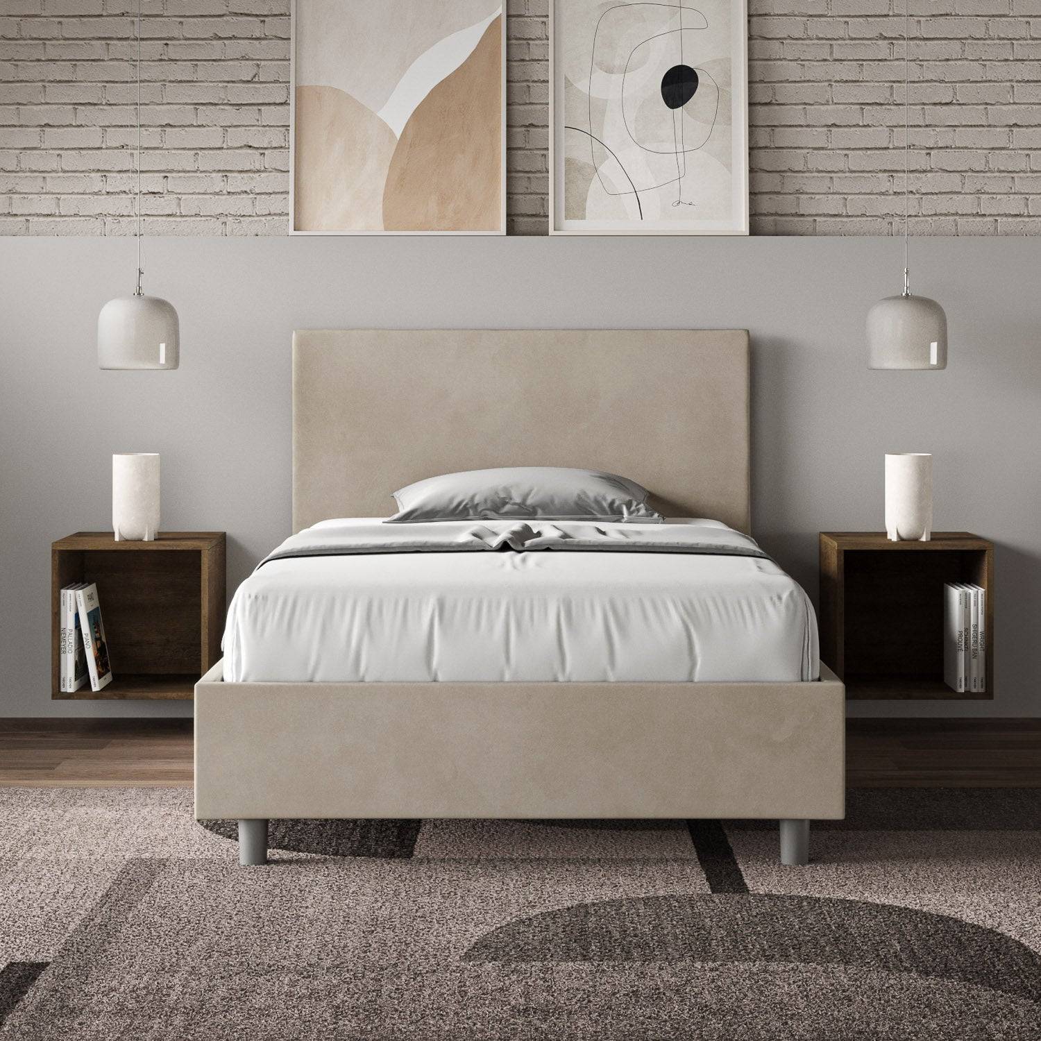 Letto singolo contenitore imbottito 100x190 microfibra Adele