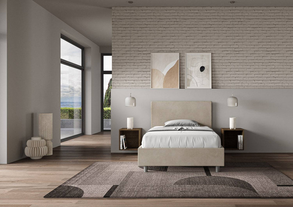 Letto singolo contenitore imbottito 100x210 microfibra Adele