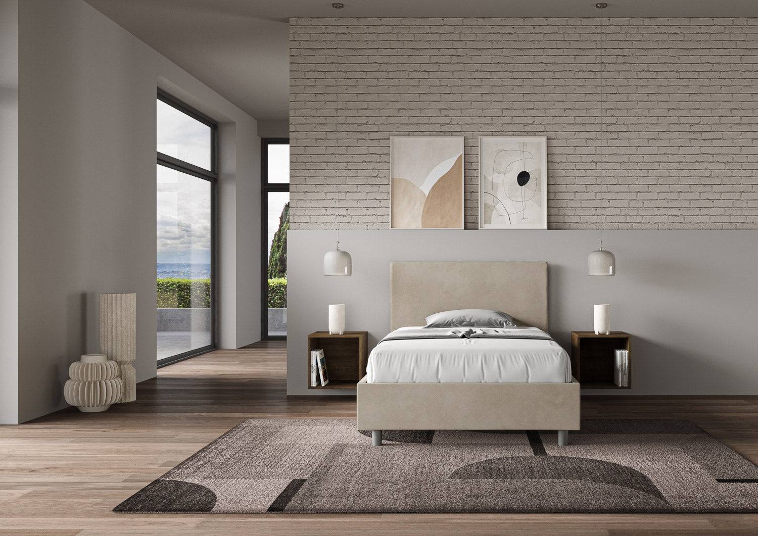 Letto singolo contenitore imbottito 100x210 microfibra Adele