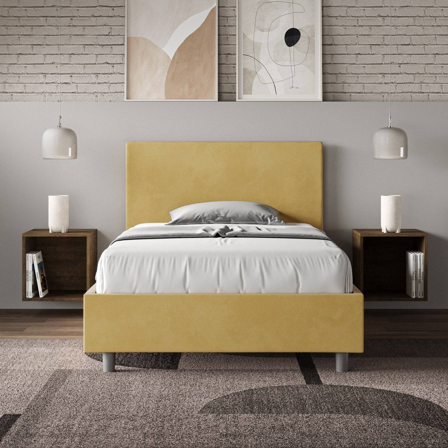 Letto singolo contenitore imbottito 100x190 microfibra Adele