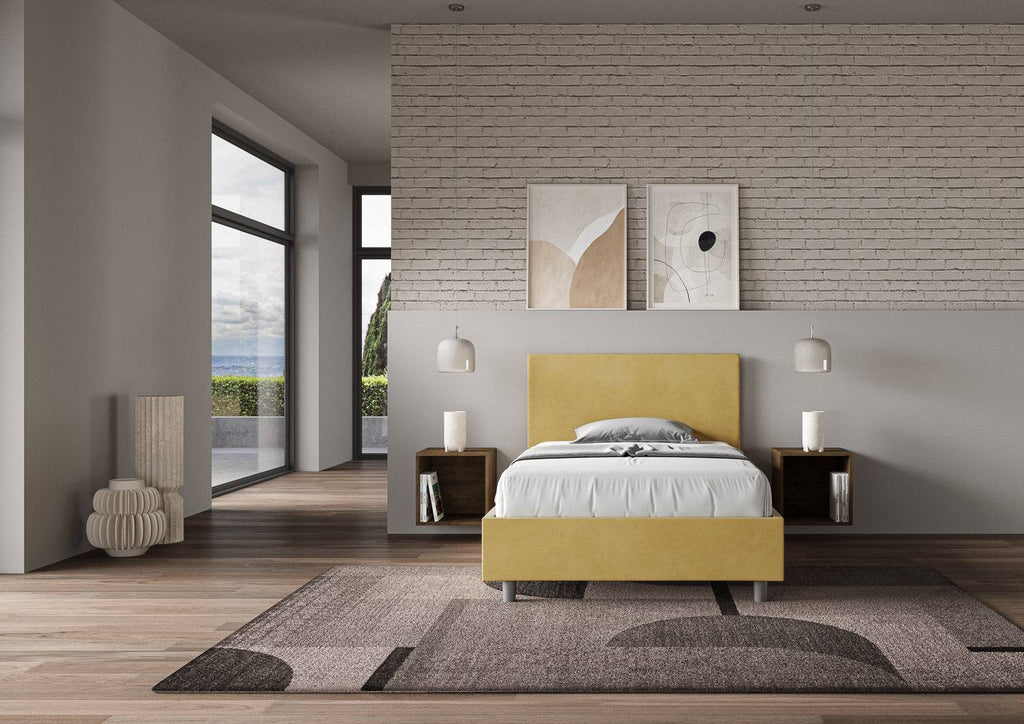 Letto singolo contenitore imbottito 100x190 microfibra Adele