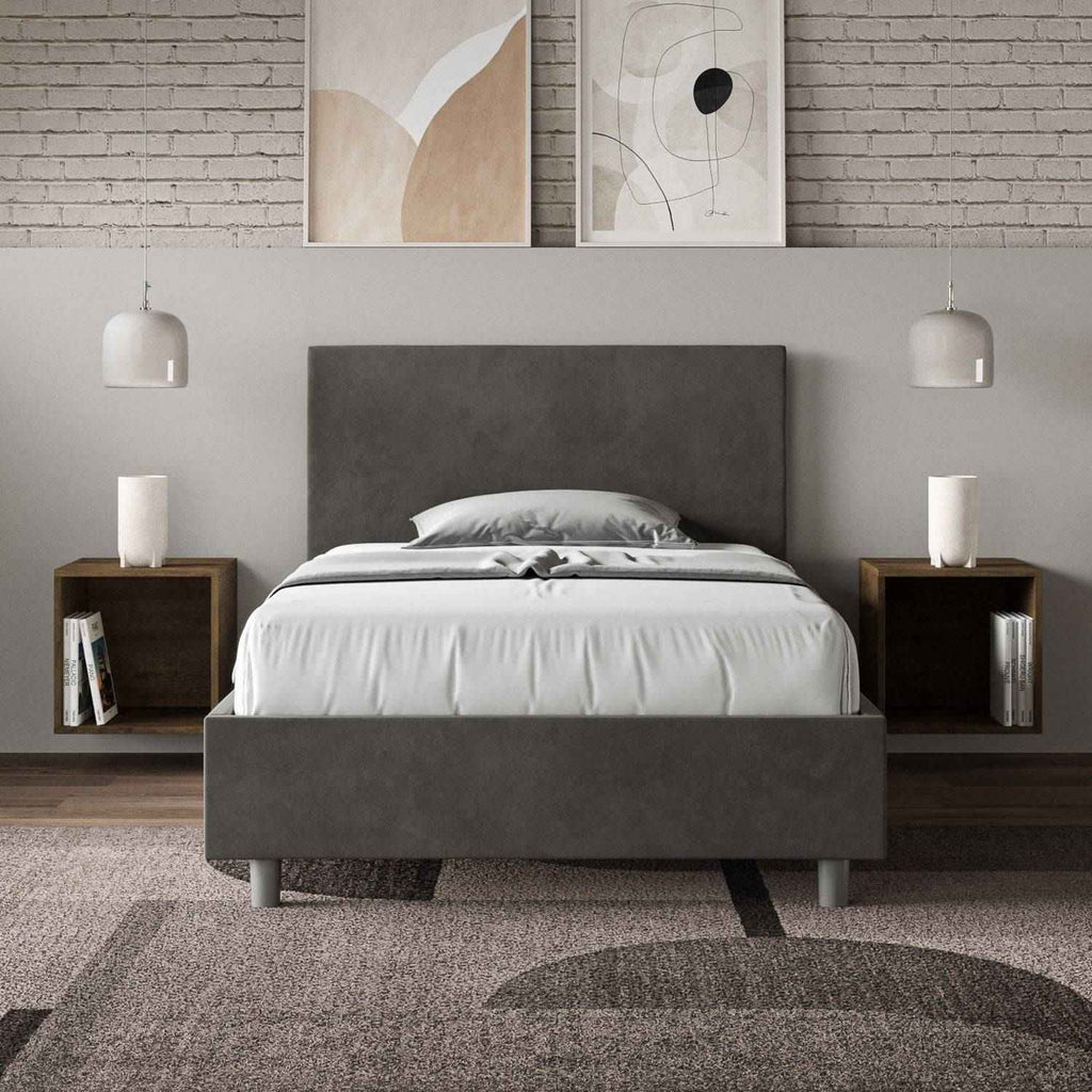 Letto singolo contenitore imbottito 100x210 microfibra Adele