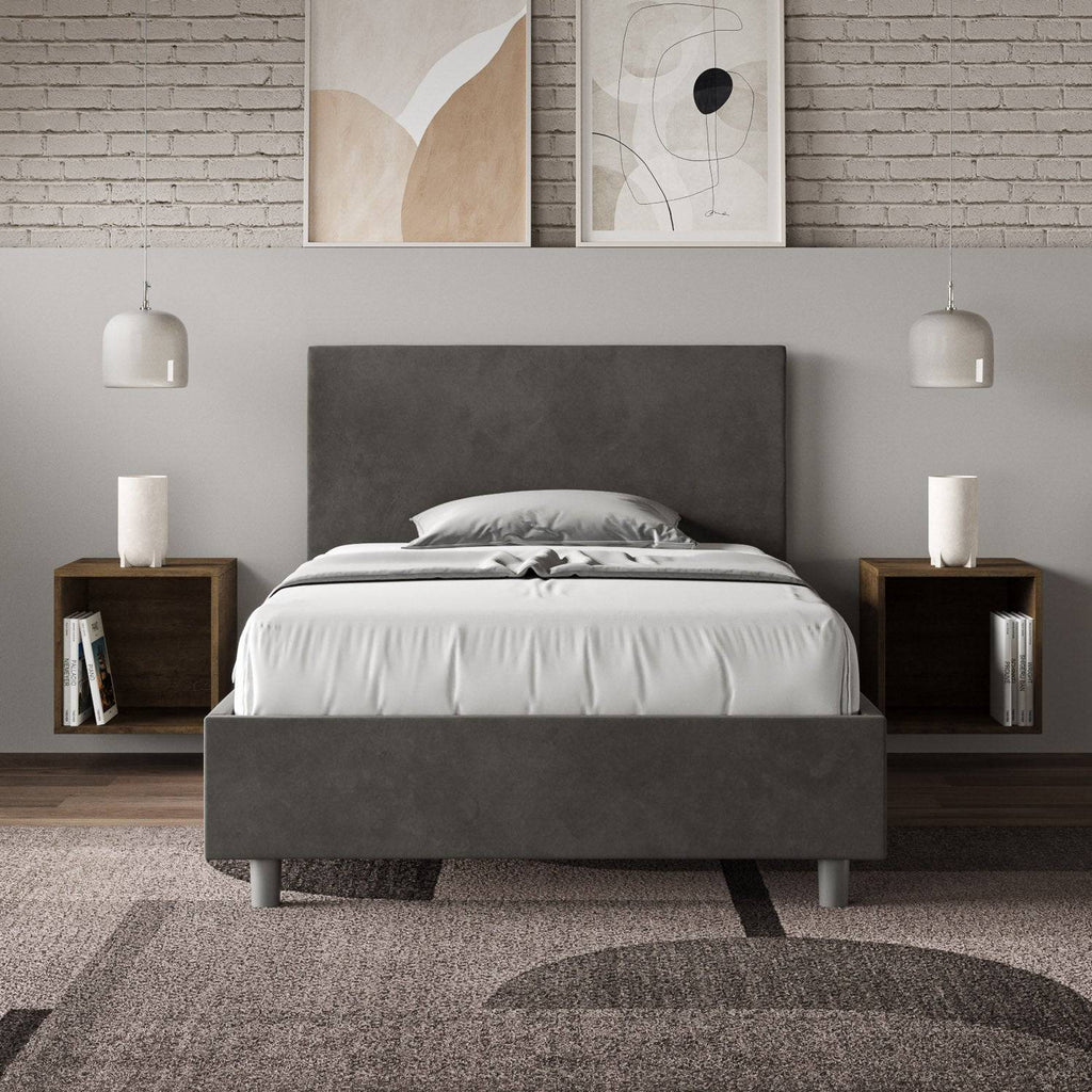 Letto singolo contenitore imbottito 100x190 microfibra Adele