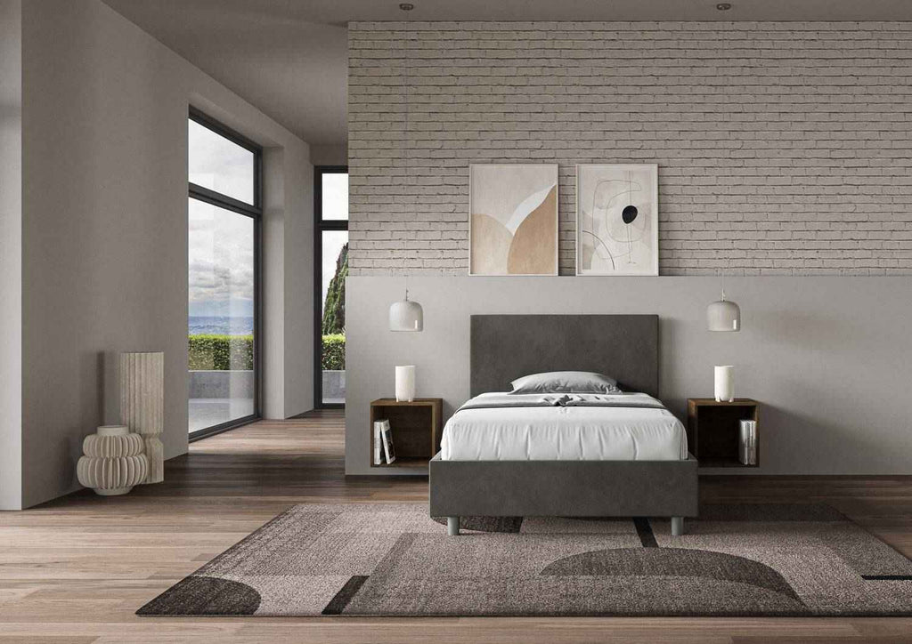 Letto singolo contenitore imbottito 100x210 microfibra Adele