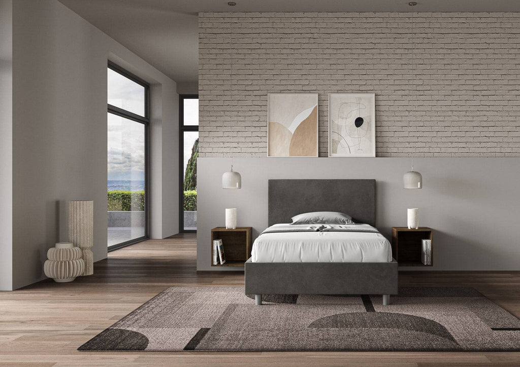 Letto singolo contenitore imbottito 100x190 microfibra Adele