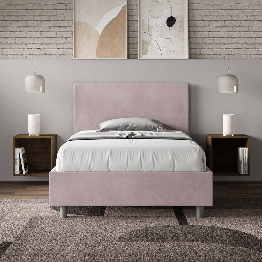 Letto singolo contenitore imbottito 100x190 microfibra Adele
