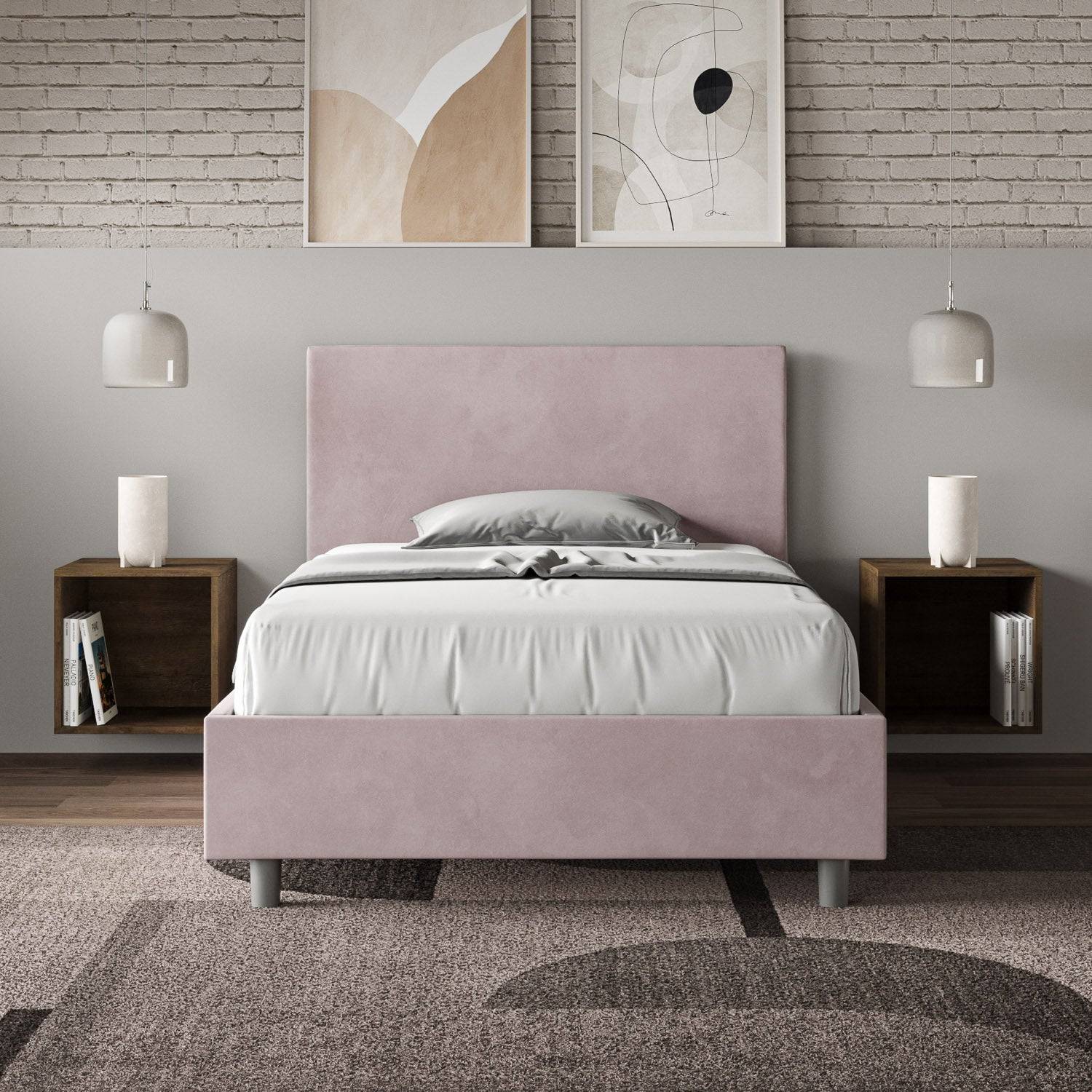 Letto singolo contenitore imbottito 100x190 microfibra Adele