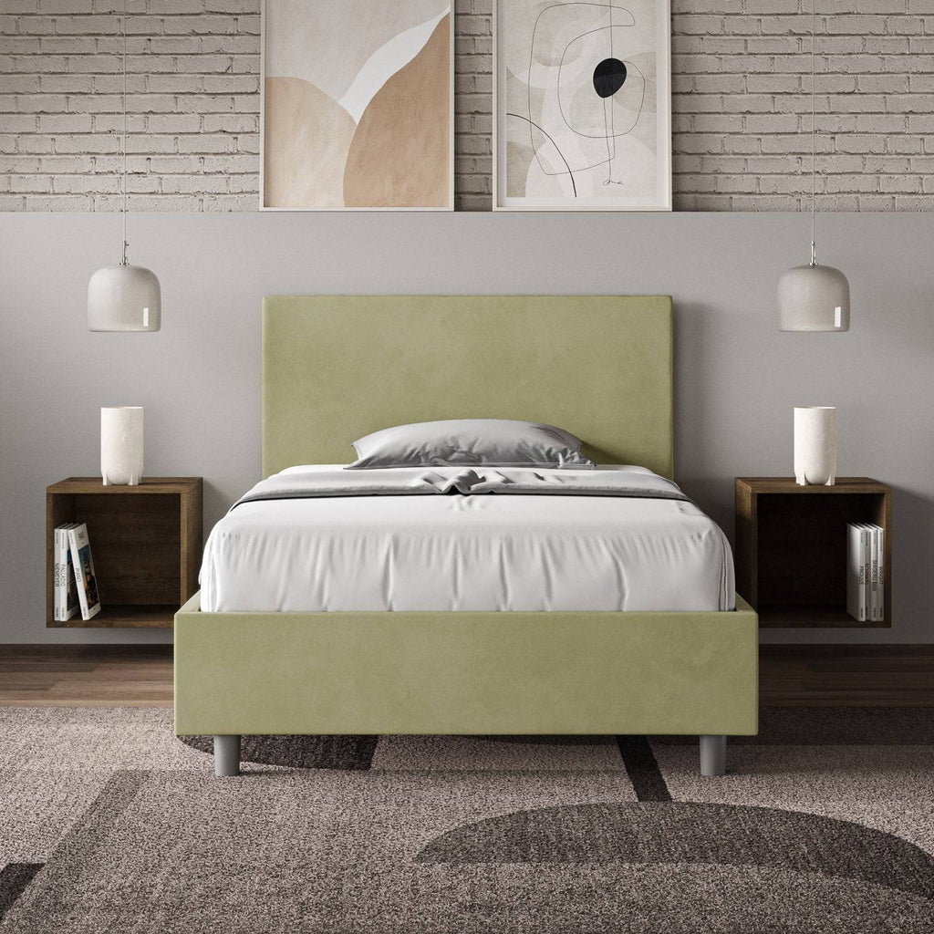 Letto singolo contenitore imbottito 100x190 microfibra Adele