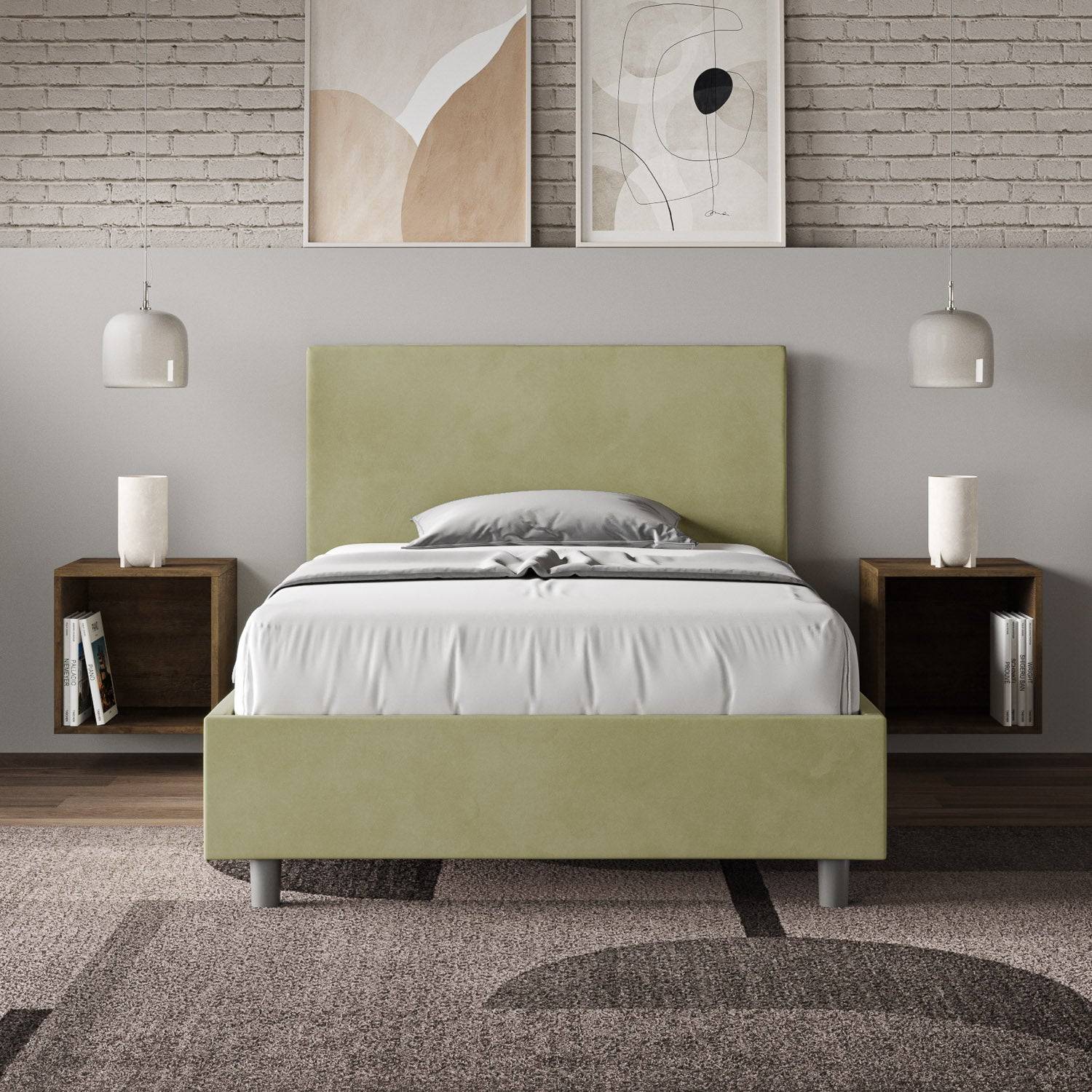 Letto singolo contenitore imbottito 100x190 microfibra Adele