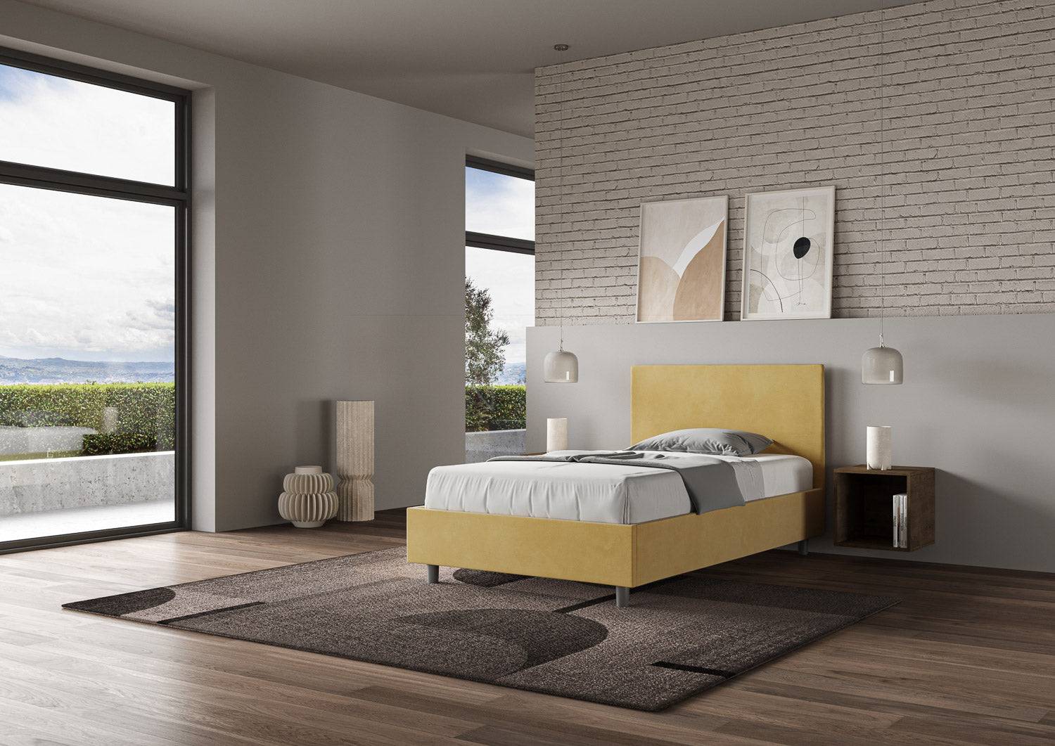 Letto singolo contenitore imbottito 100x210 microfibra Adele