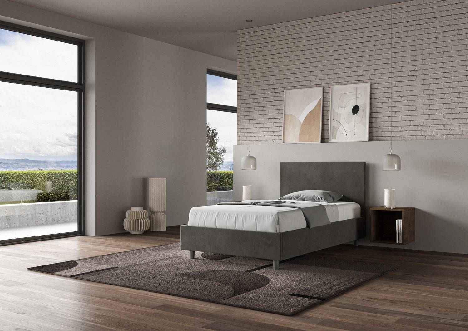 Letto singolo contenitore imbottito 100x210 microfibra Adele