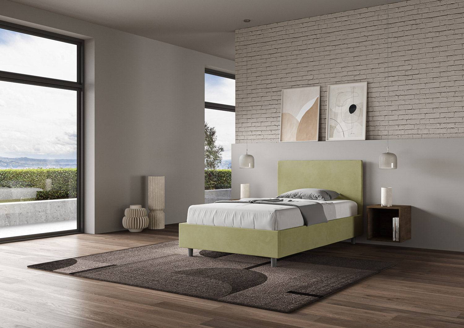 Letto singolo contenitore imbottito 100x190 microfibra Adele