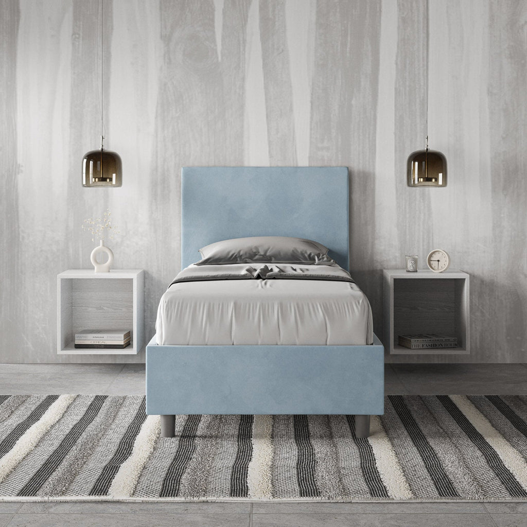 Letto singolo imbottito 80x210 microfibra Adele senza rete, con rete, contenitore