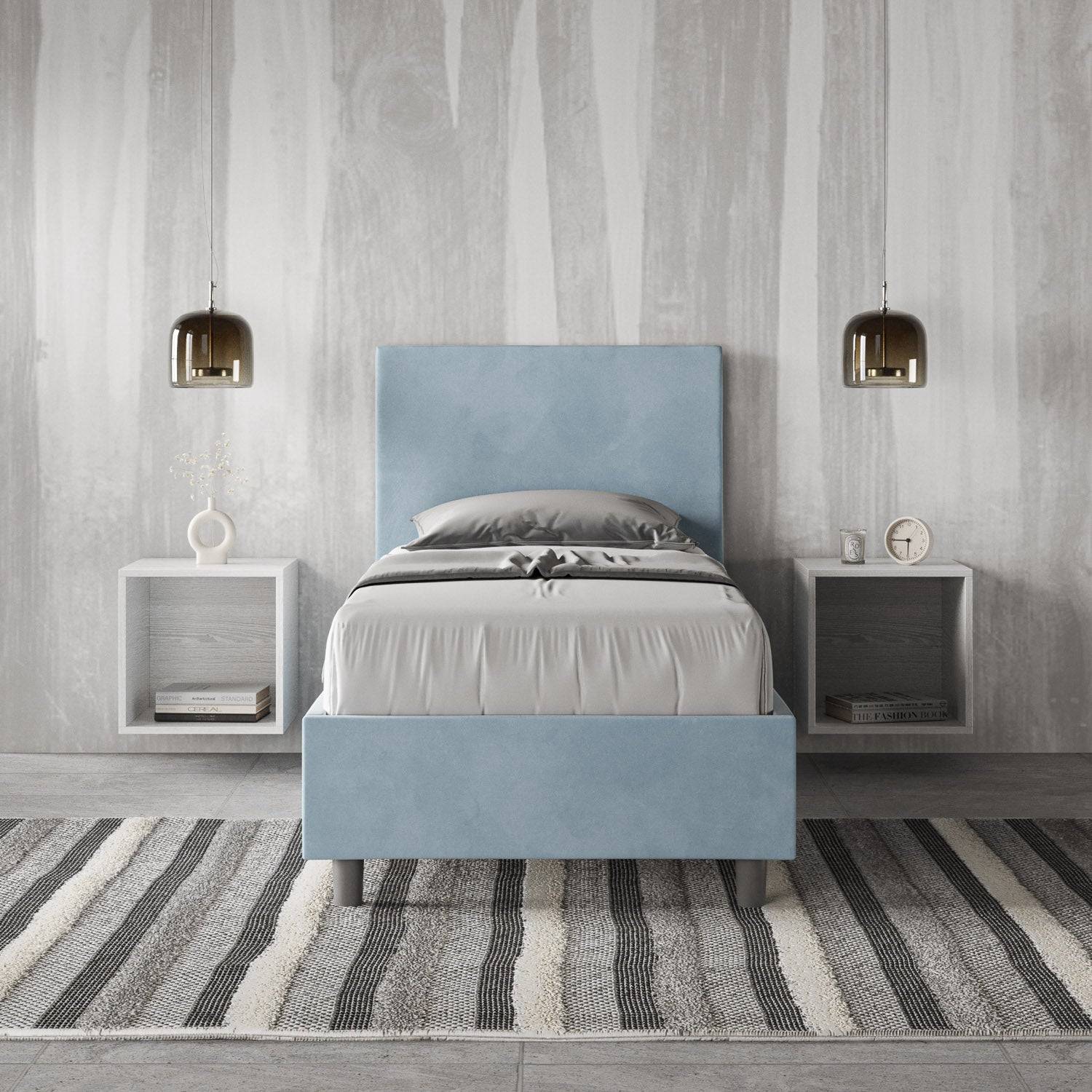 Letto singolo contenitore imbottito 90x200 microfibra Adele