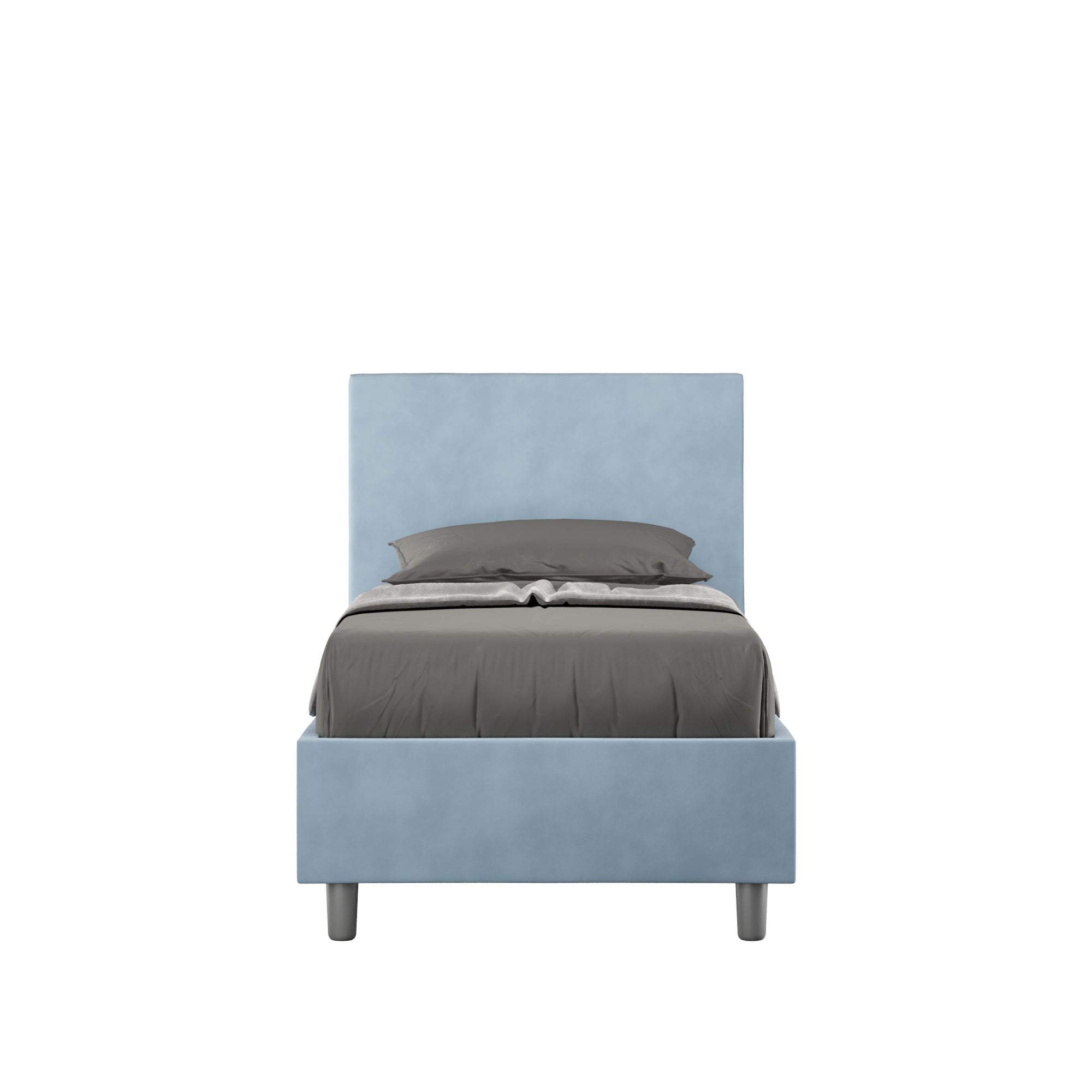 Letto singolo imbottito 80x210 microfibra Adele senza rete, con rete, contenitore