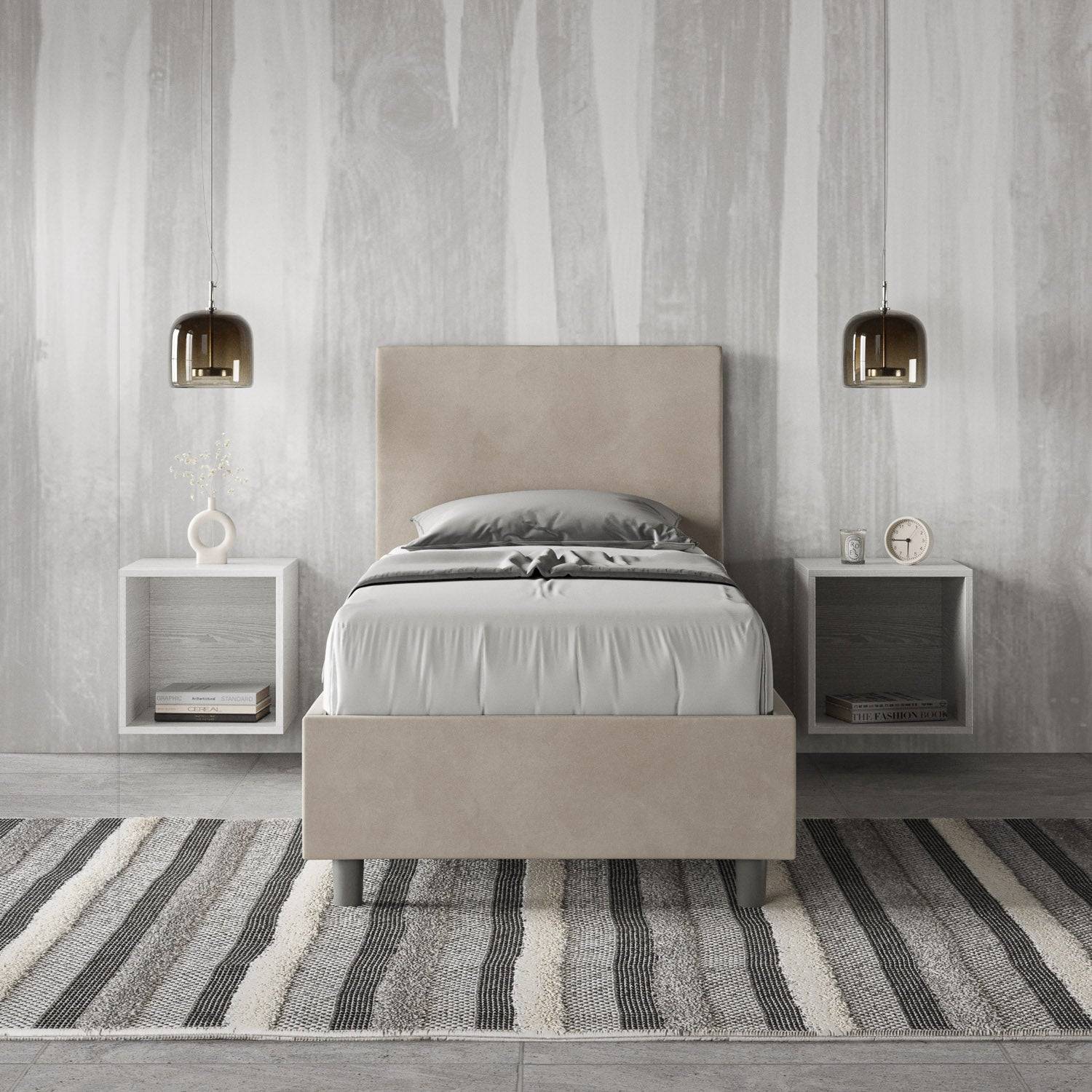 Letto singolo contenitore imbottito microfibra Adele