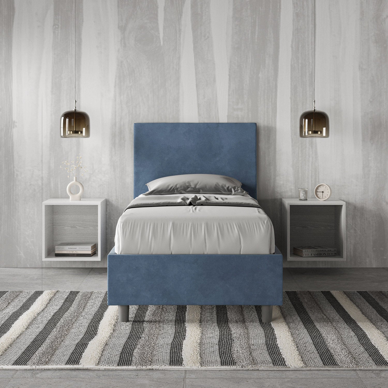 Letto singolo imbottito 80x210 microfibra Adele senza rete, con rete, contenitore