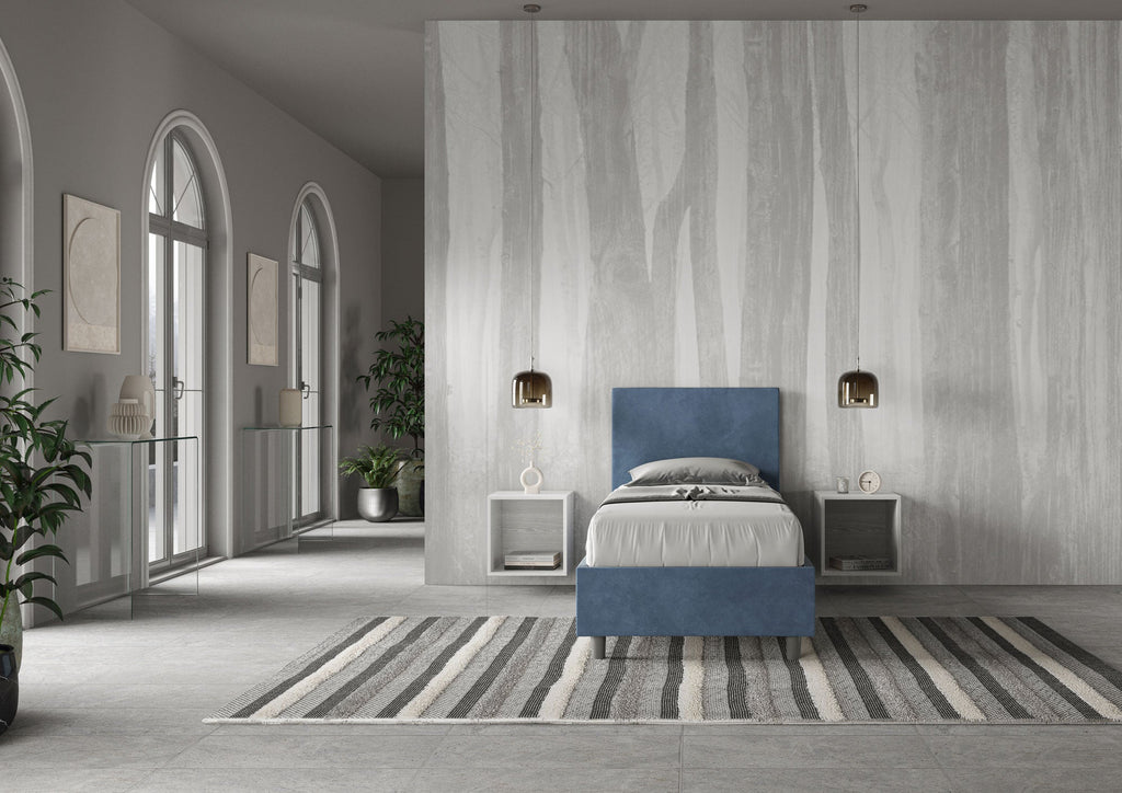 Letto singolo imbottito 80x210 microfibra Adele senza rete, con rete, contenitore