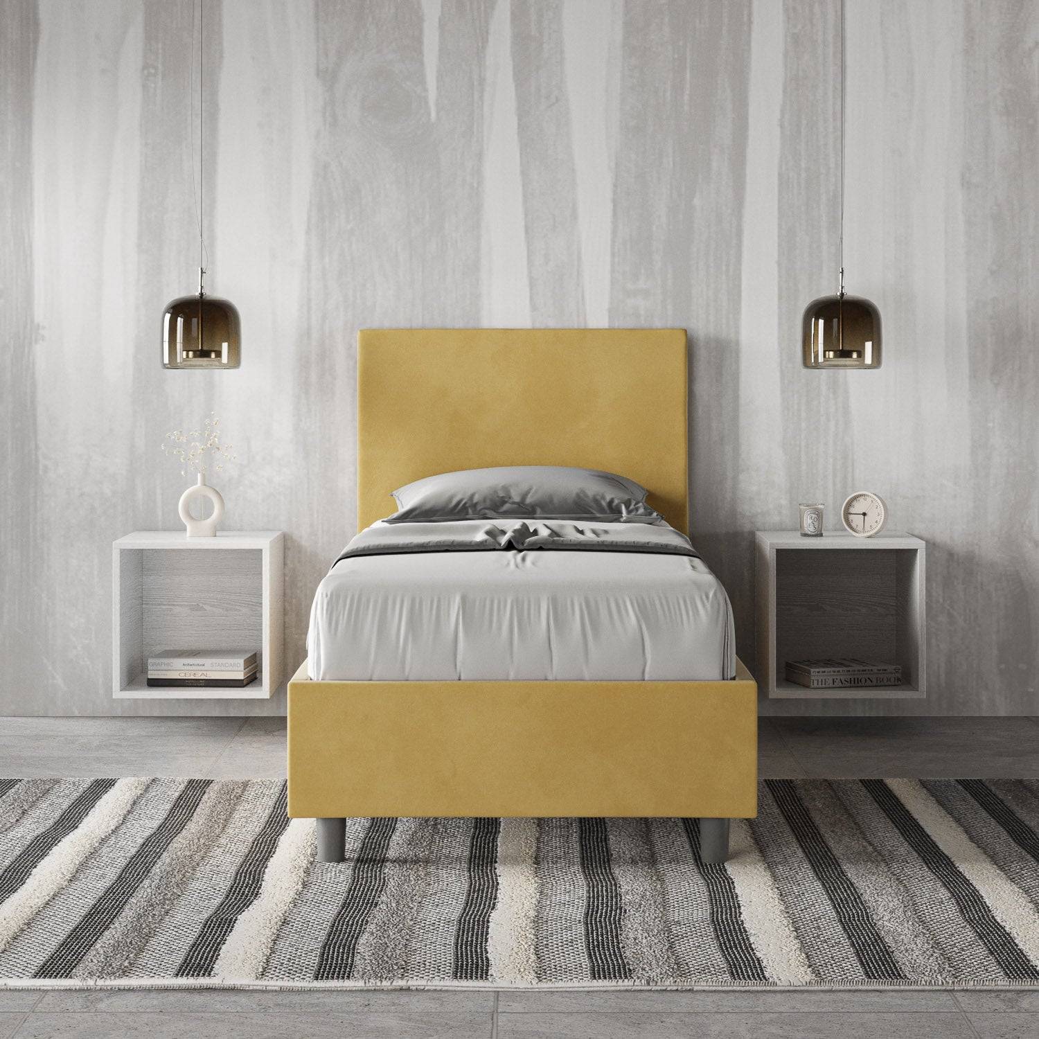 Letto singolo contenitore imbottito 90x210 microfibra Adele