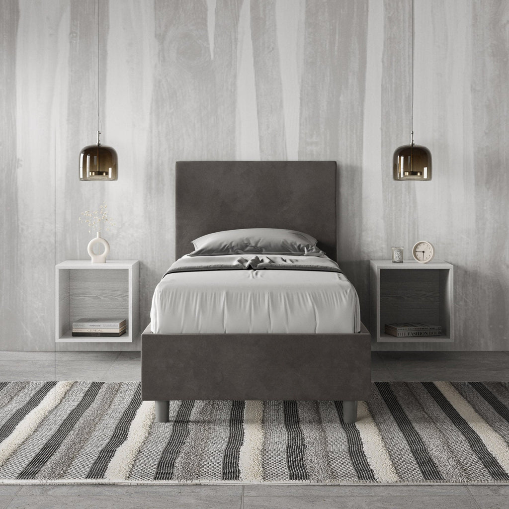 Letto singolo imbottito 80x190 microfibra Adele senza rete e contenitore