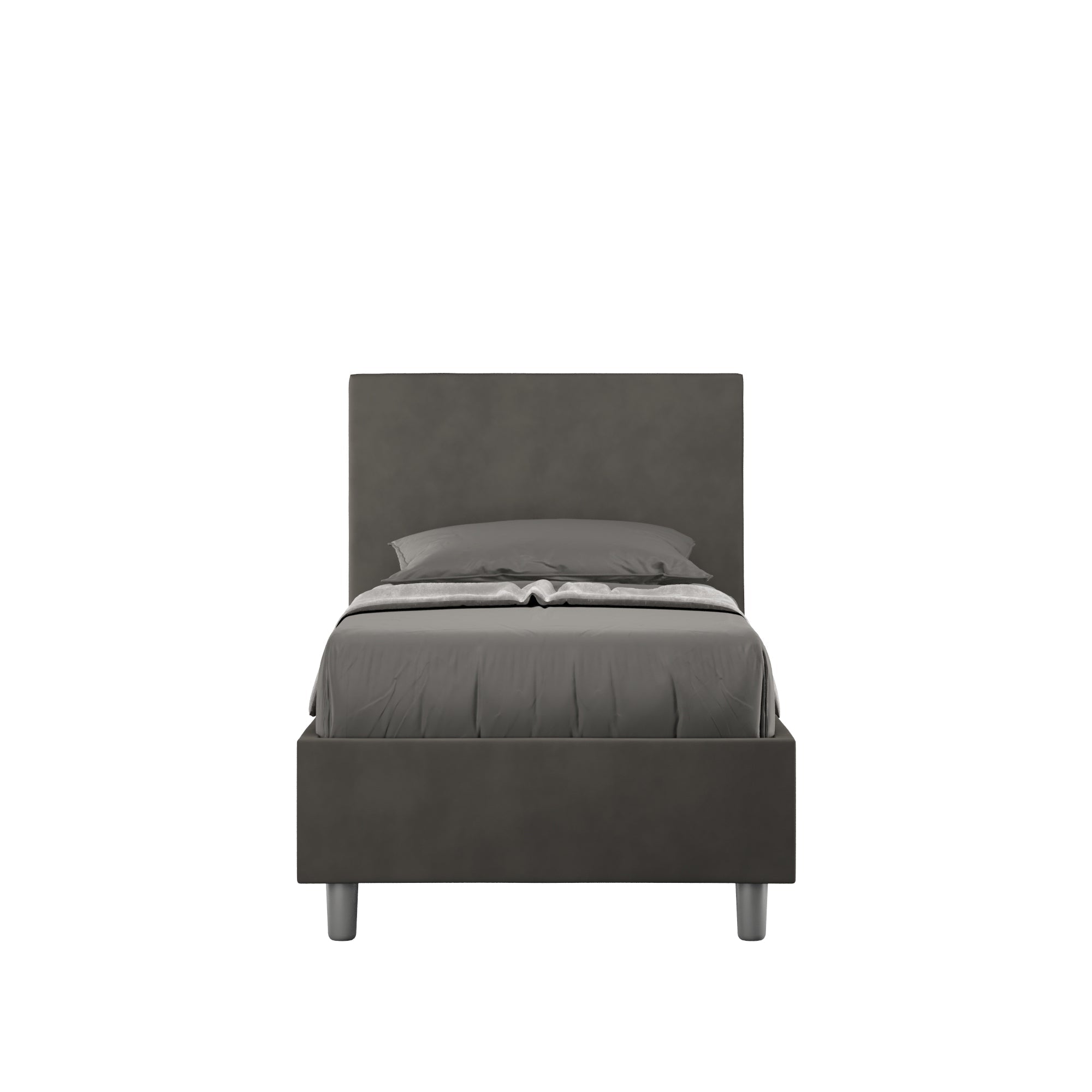 Letto singolo imbottito 80x200 microfibra Adele senza rete, con rete e contenitore