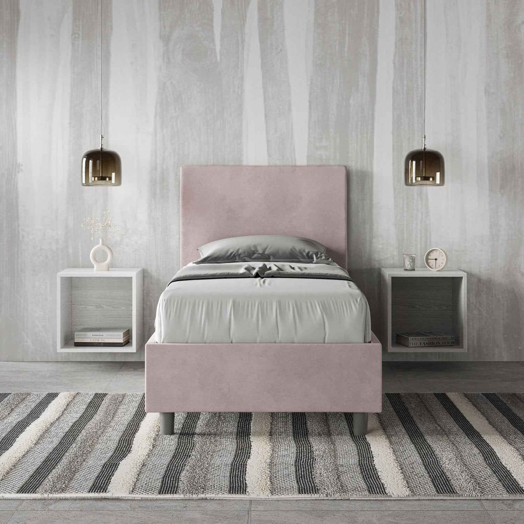 Letto singolo imbottito 80x190 microfibra Adele senza rete e contenitore