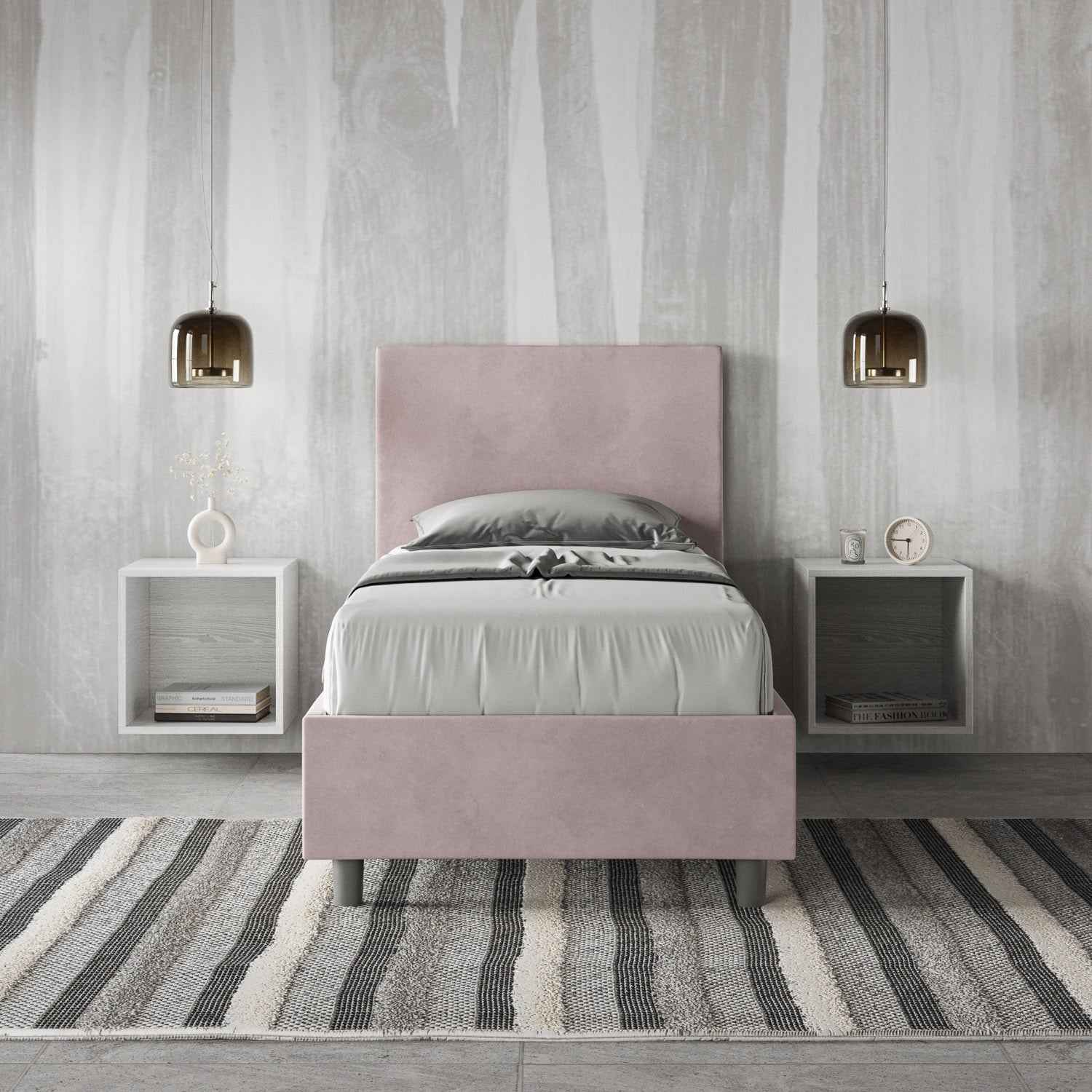 Letto singolo imbottito 80x190 microfibra Adele senza rete e contenitore