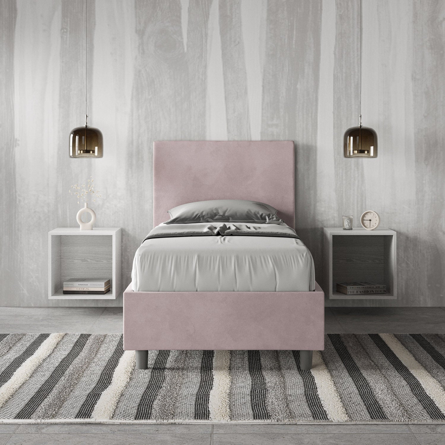 Letto singolo imbottito 80x210 microfibra Adele senza rete, con rete, contenitore