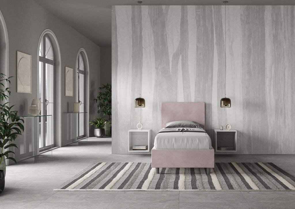 Letto singolo imbottito 80x200 microfibra Adele senza rete, con rete e contenitore