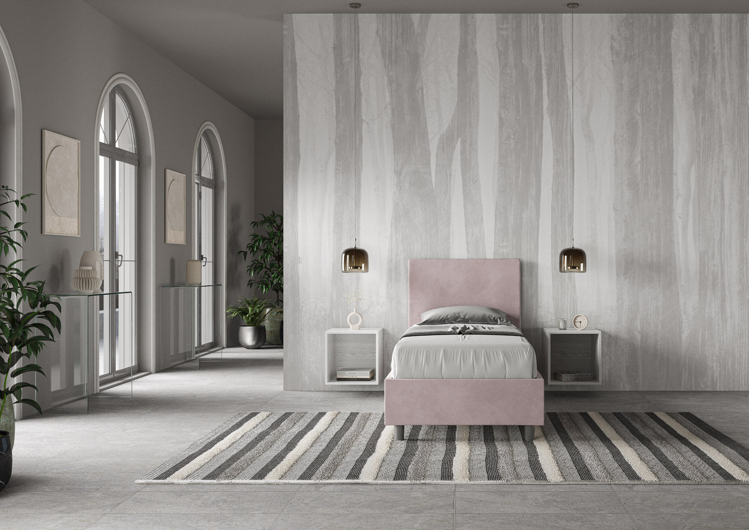 Letto singolo imbottito 80x200 microfibra Adele senza rete, con rete e contenitore
