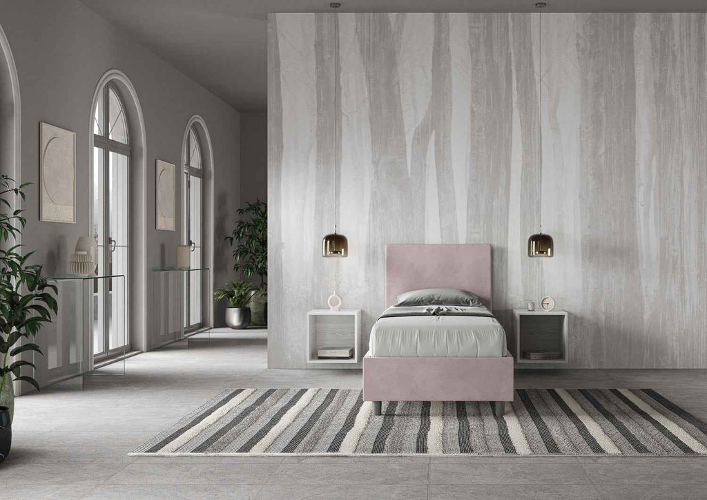 Letto singolo imbottito 80x210 microfibra Adele senza rete, con rete, contenitore