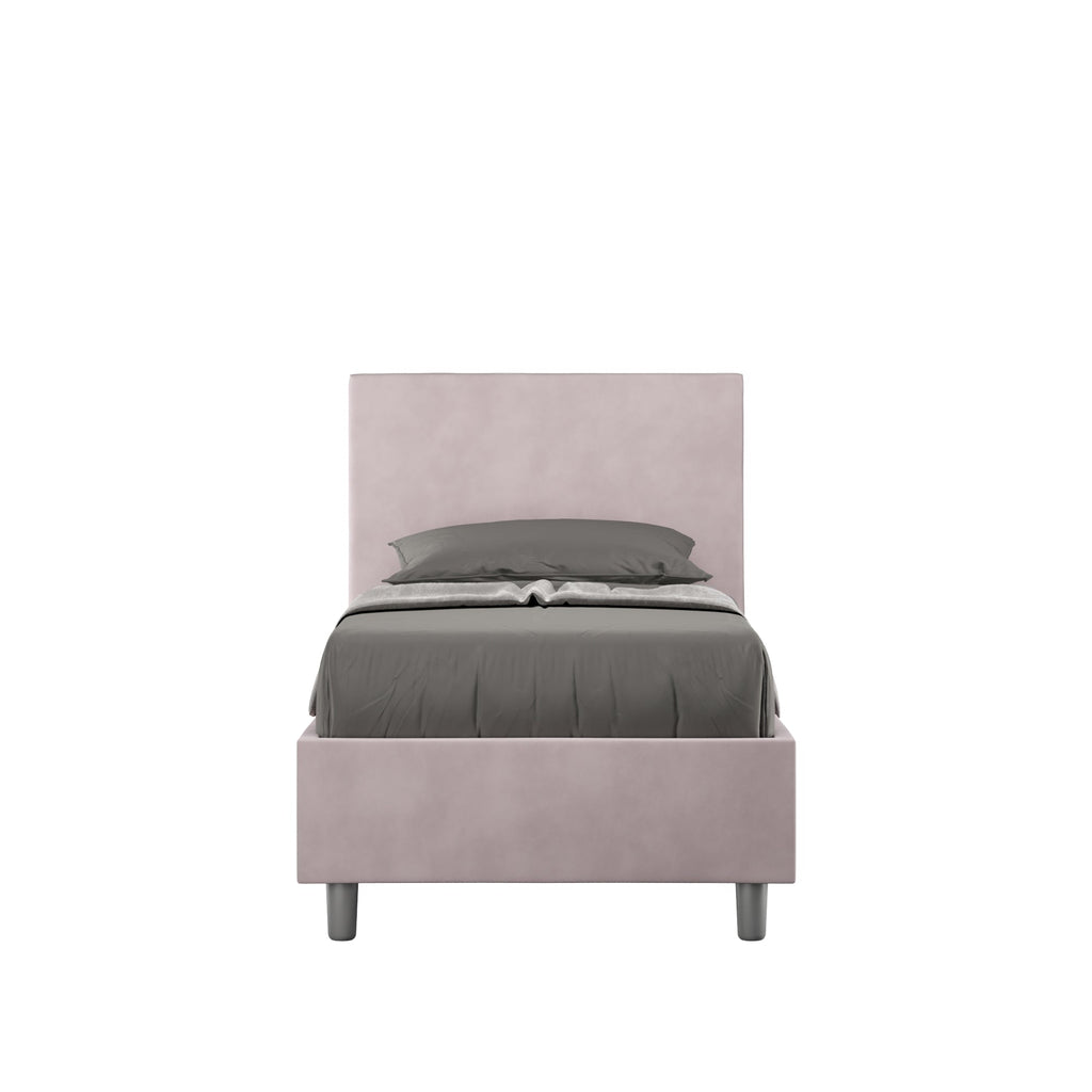 Letto singolo imbottito 80x210 microfibra Adele senza rete, con rete, contenitore