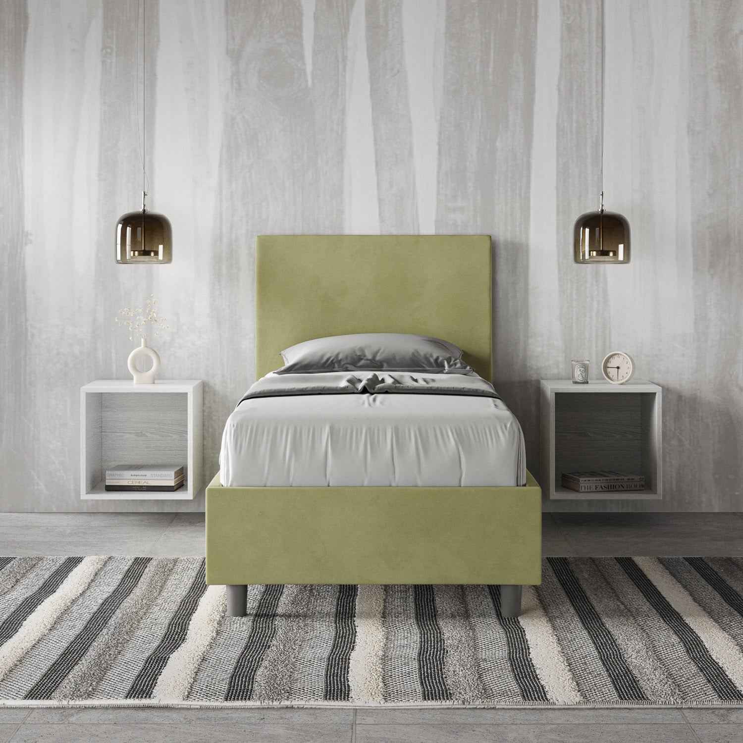 Letto singolo imbottito 80x190 microfibra Adele senza rete e contenitore
