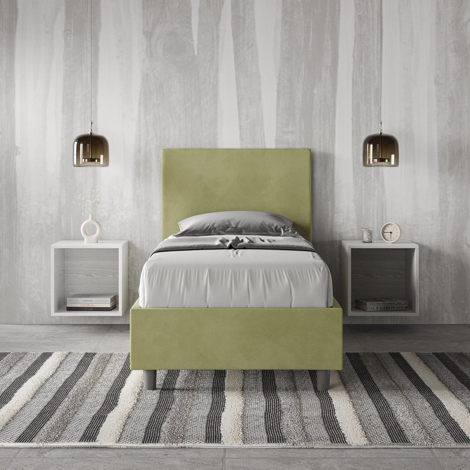 Letto singolo imbottito 80x210 microfibra Adele senza rete, con rete, contenitore