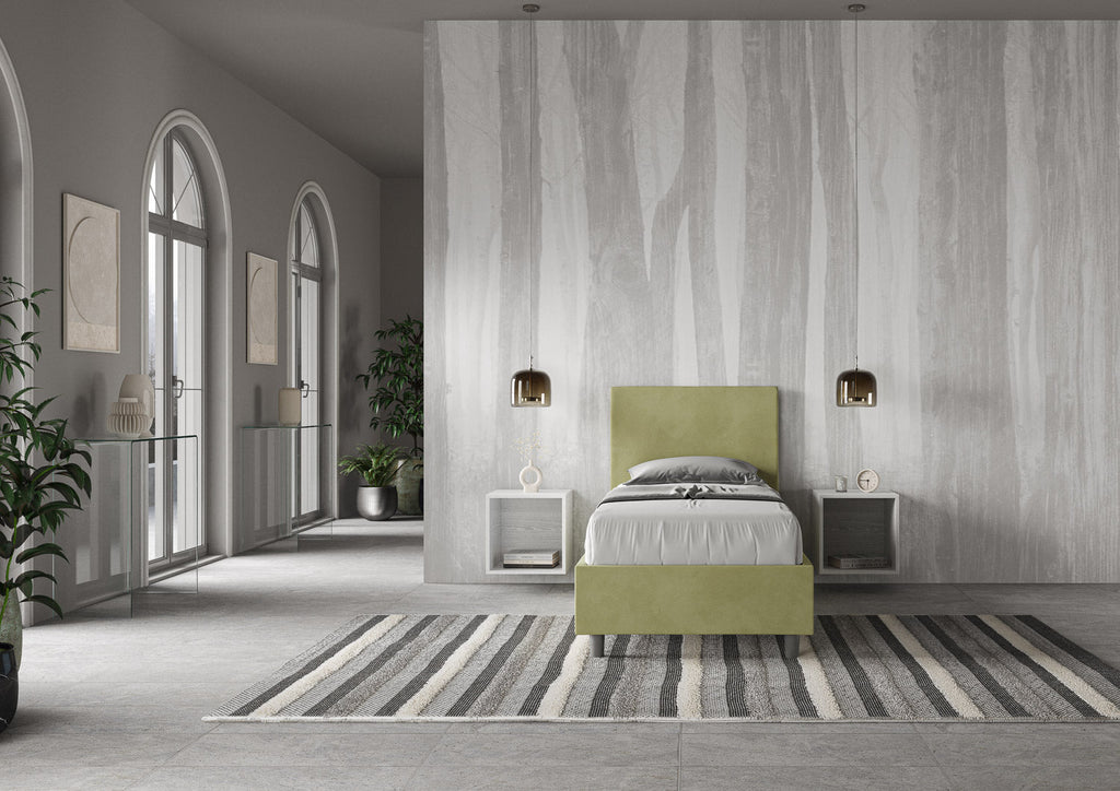 Letto singolo imbottito 80x200 microfibra Adele senza rete, con rete e contenitore