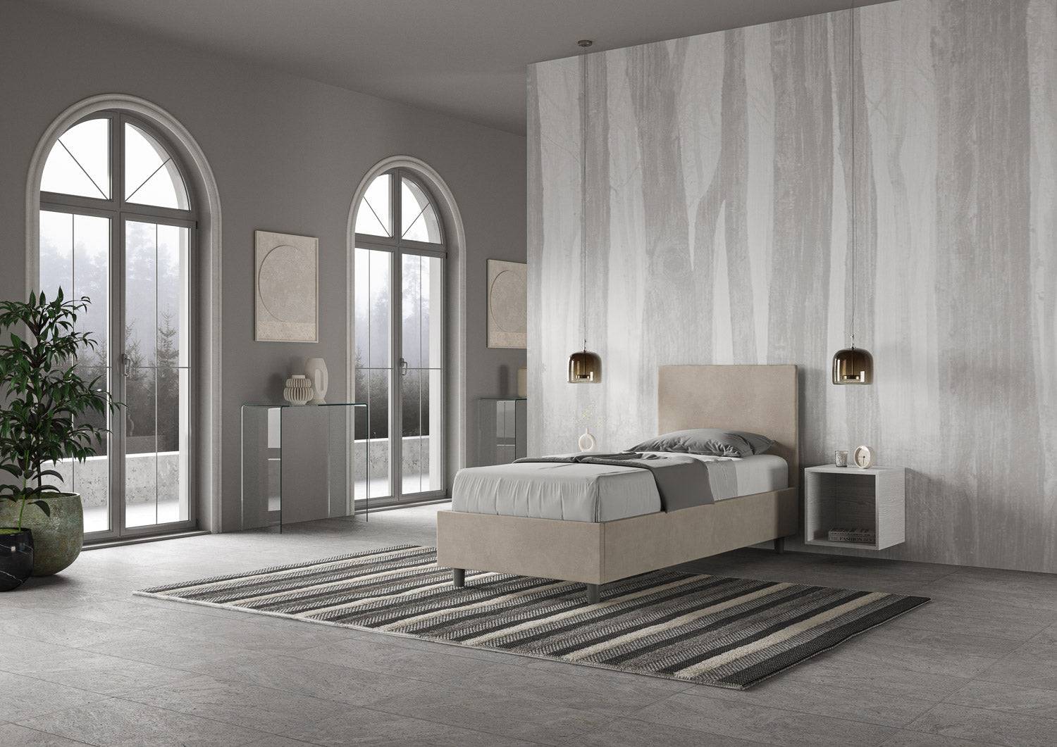 Letto singolo contenitore imbottito 90x210 microfibra Adele