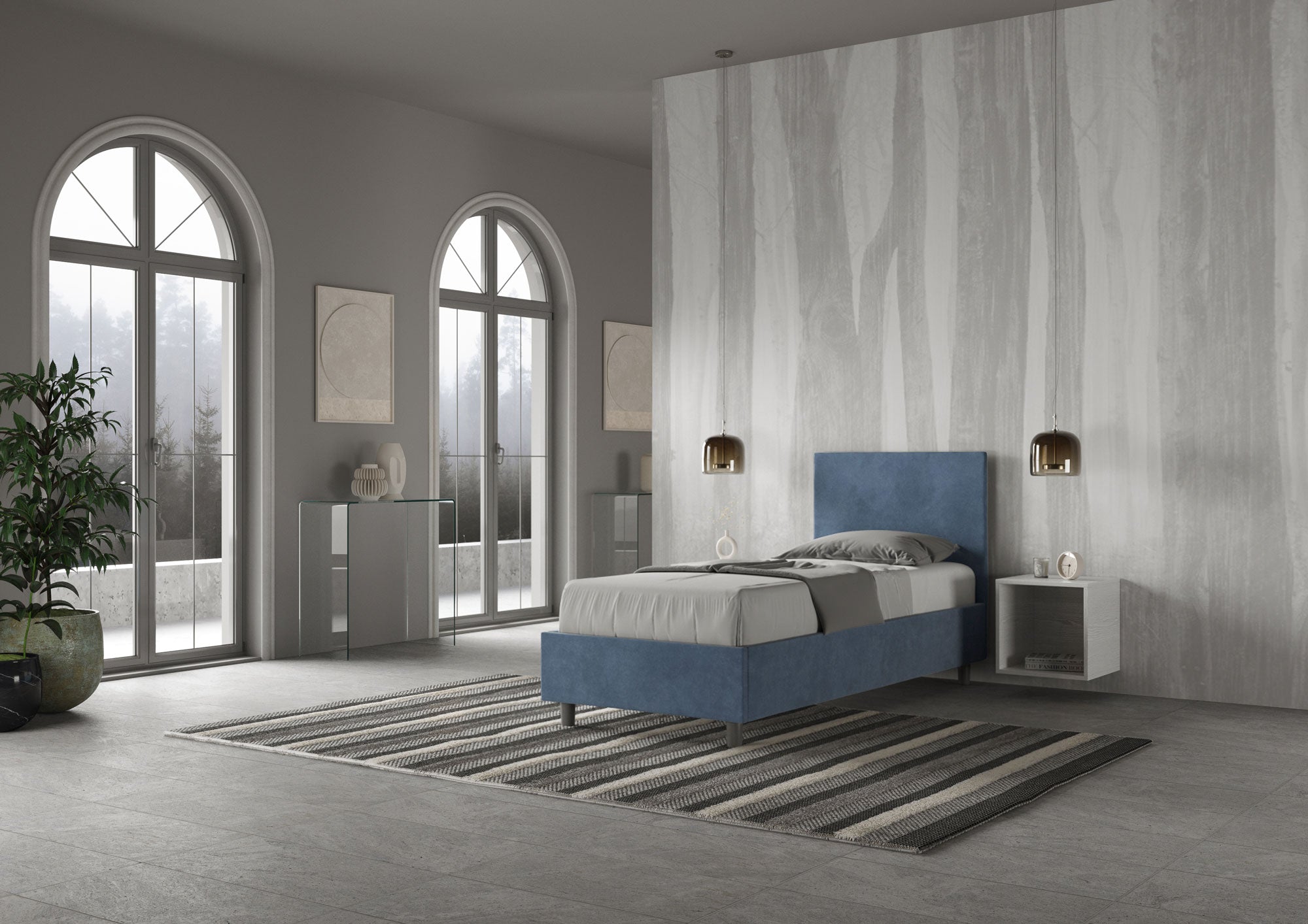 Letto singolo imbottito 80x210 microfibra Adele senza rete, con rete, contenitore