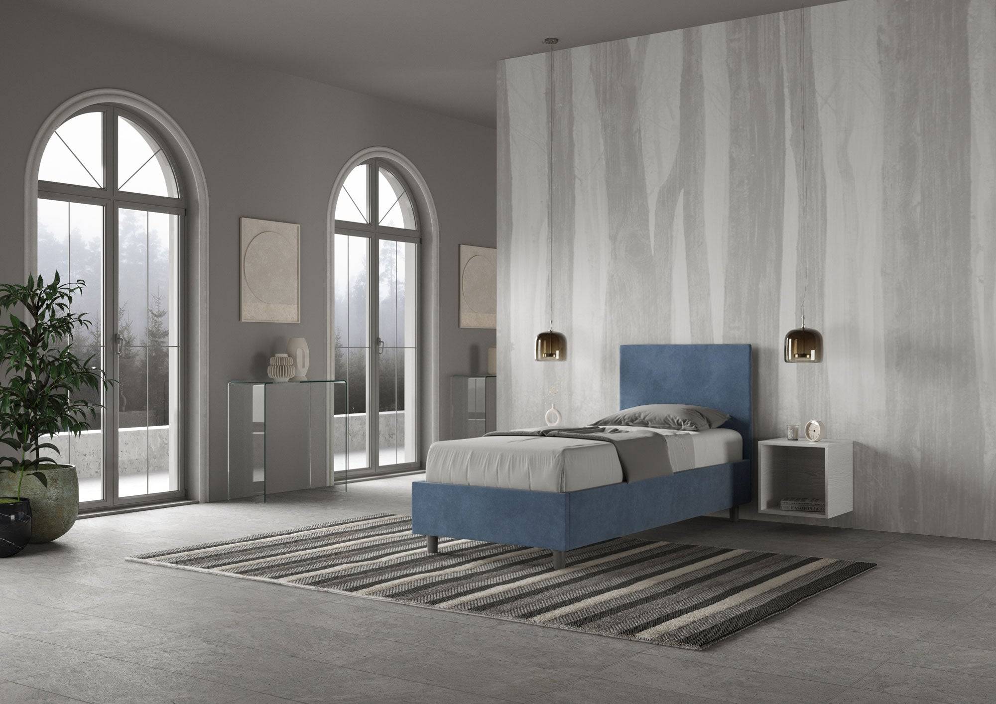 Letto singolo contenitore imbottito microfibra Adele