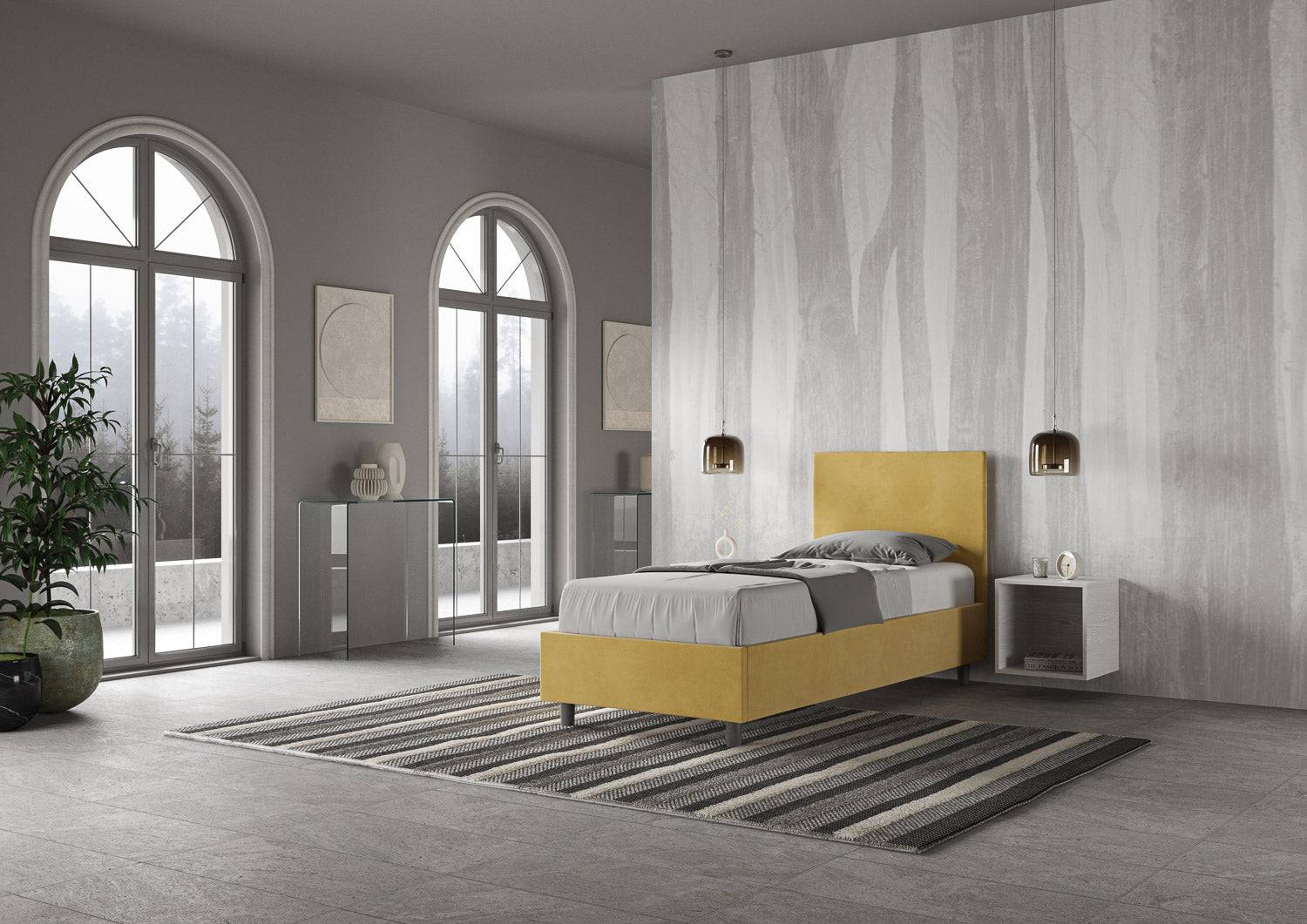 Letto singolo contenitore imbottito 90x200 microfibra Adele