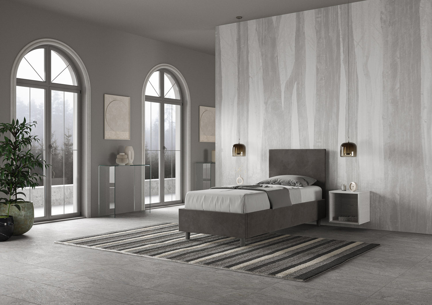 Letto singolo imbottito 80x190 microfibra Adele senza rete e contenitore